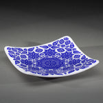 Sandcarved royal blue and white glass flower mandala plate.