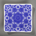 Sandcarved royal blue and white glass flower mandala plate.