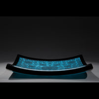 Black and cyan glass flower mandala platter.